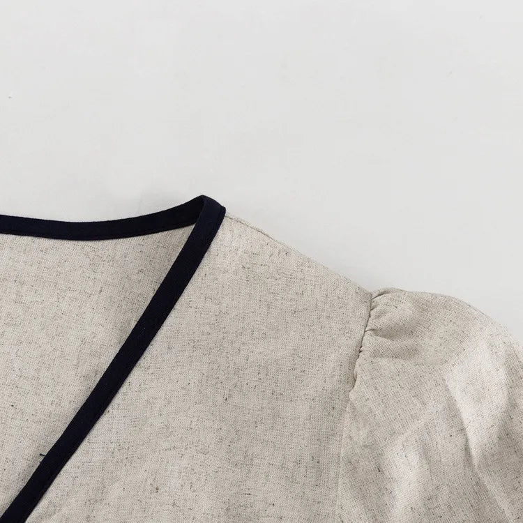 Linen Contrast Color Cardigan Dress